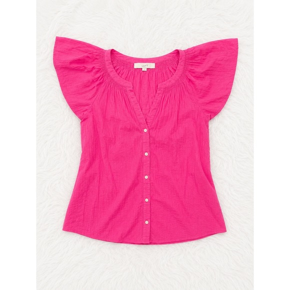 LOFT Tops - LOFT Hot Pink Flutter Sleeve Blouse Small | Cottagecore Boho Feminine Summer Top